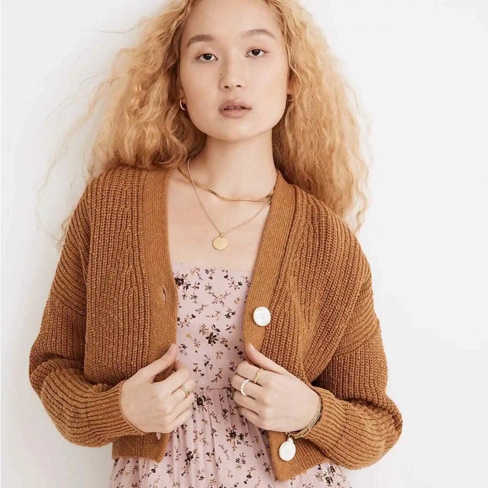 Madewell Greywood Crop Cardigan Sweater in Toffee Size XXS